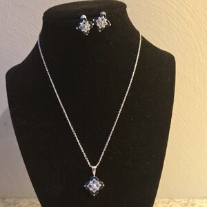 Elegant Silver Necklace and Earring Set With Sapphire and Light Blue gems